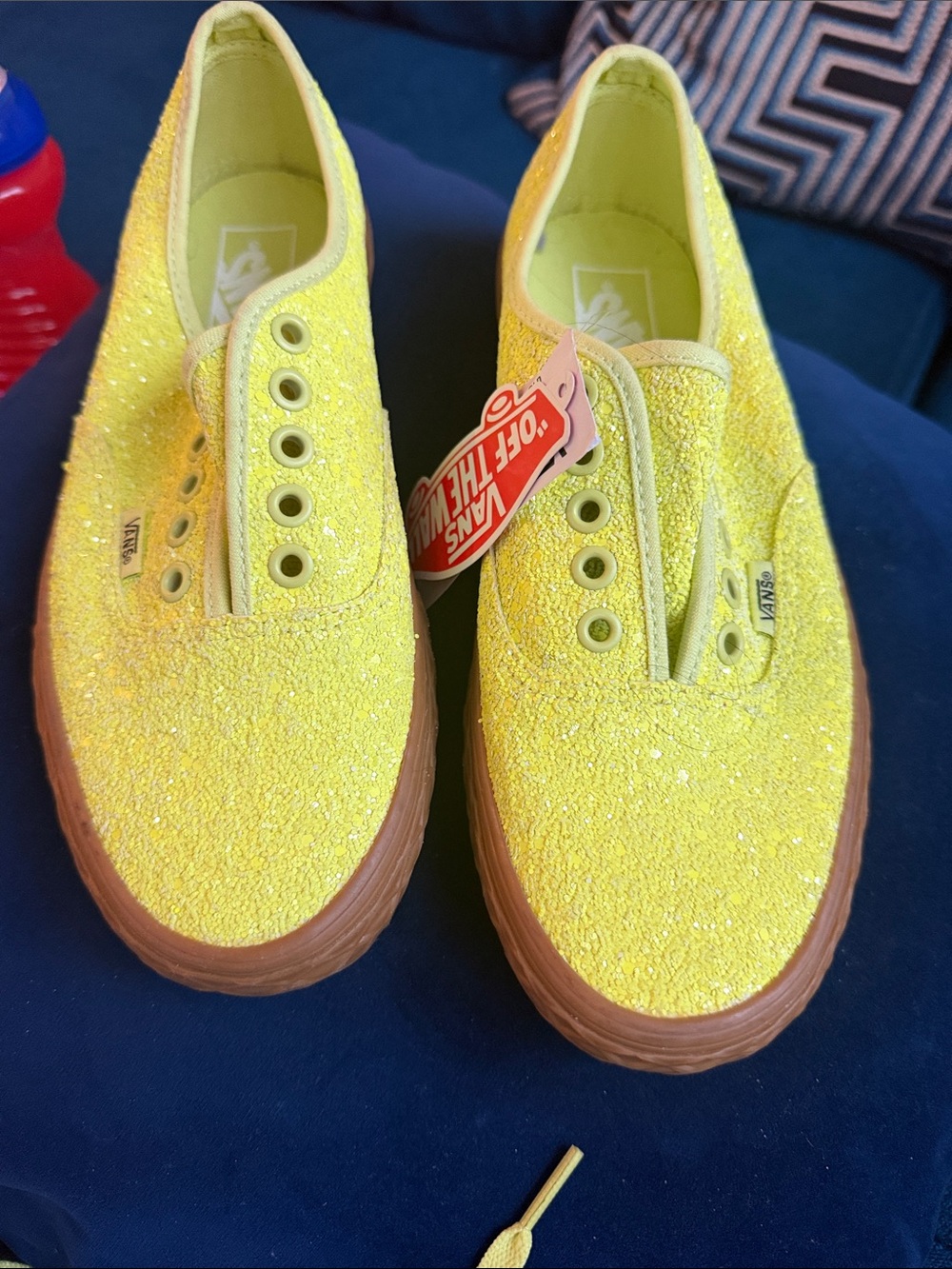 Vans Kids Glitter Slip-On Sneakers in Bright Yellow with Gum Sole